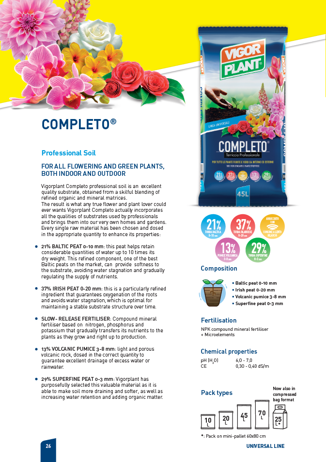 Completo V362 - 45L 通用型營養土 意大利進口種植土 適用於室內和室外的所有花卉和綠色植物