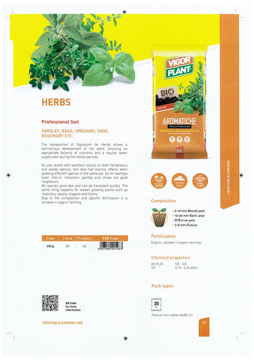 Aromatiche V914  - 20L 香草植物專用營養土 意大利進口種植土 適用於歐芹 羅勒 牛至 鼠尾草 迷迭香等香草植物種植