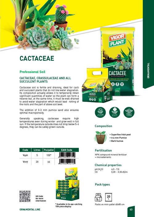 Cactaceae V461  - 5L 仙人掌科專用營養土 意大利進口種植土 適用於仙人掌科 景天科和多肉植物